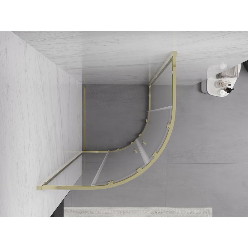 Mexen Exo půlkruhová sprchová kabina posuvná 90 x 90 cm, transparentní, zlatá - 8132-090-090-50-00