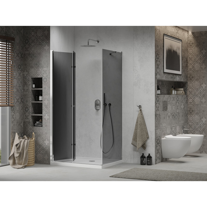 Mexen Lima skládací sprchový kout 90 x 70 cm, grafit, chrom + vanička Flat, bílá - 856-090-070-01-40-4010