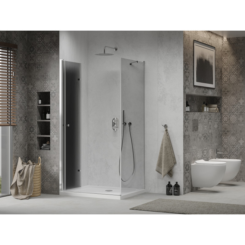 Mexen Lima skládací sprchový kout 90 x 70 cm, grafit, chrom + vanička Flat, bílá - 856-090-070-01-40-4010