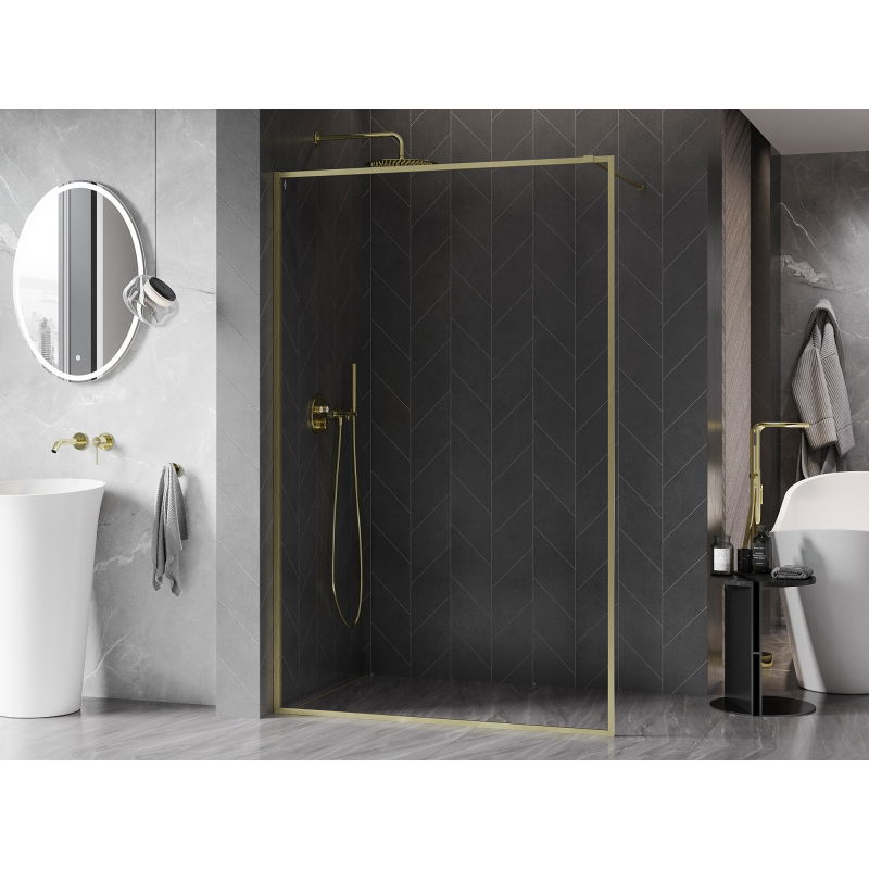 Mexen Kioto-F sprchová stěna Walk-in s rámem 90 x 202 cm, transparentní 8 mm, zlatá kartáčovaná - 800-090-104-55-00