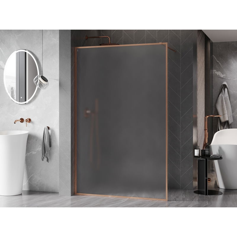 Mexen Kioto-F sprchová stěna Walk-in s rámem 120 x 202 cm, matný 8 mm, kartáčovaná měď - 800-120-104-65-30