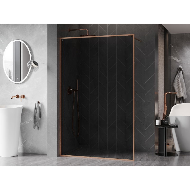 Mexen Kioto-F sprchová stěna Walk-in s rámem 80 x 202 cm, grafit 8 mm, kartáčovaná měď - 800-080-104-65-40