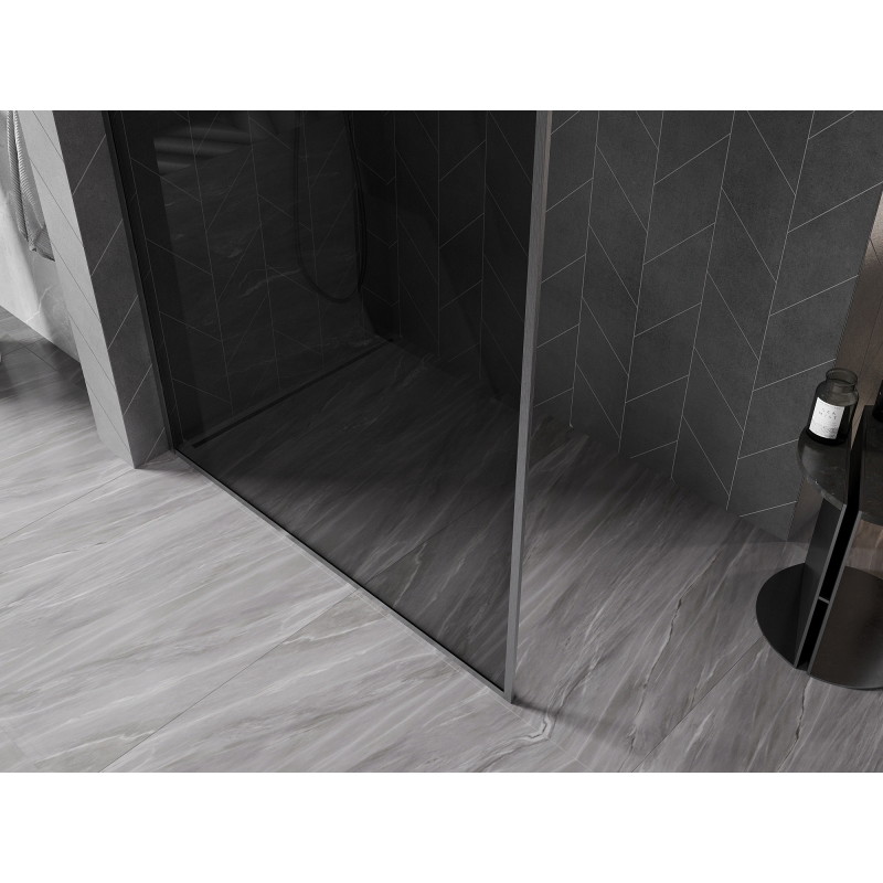 Mexen Kioto-F sprchová stěna Walk-in s rámem 130 x 202 cm, grafit 8 mm, gun gray kartáčovaný - 800-130-104-66-40