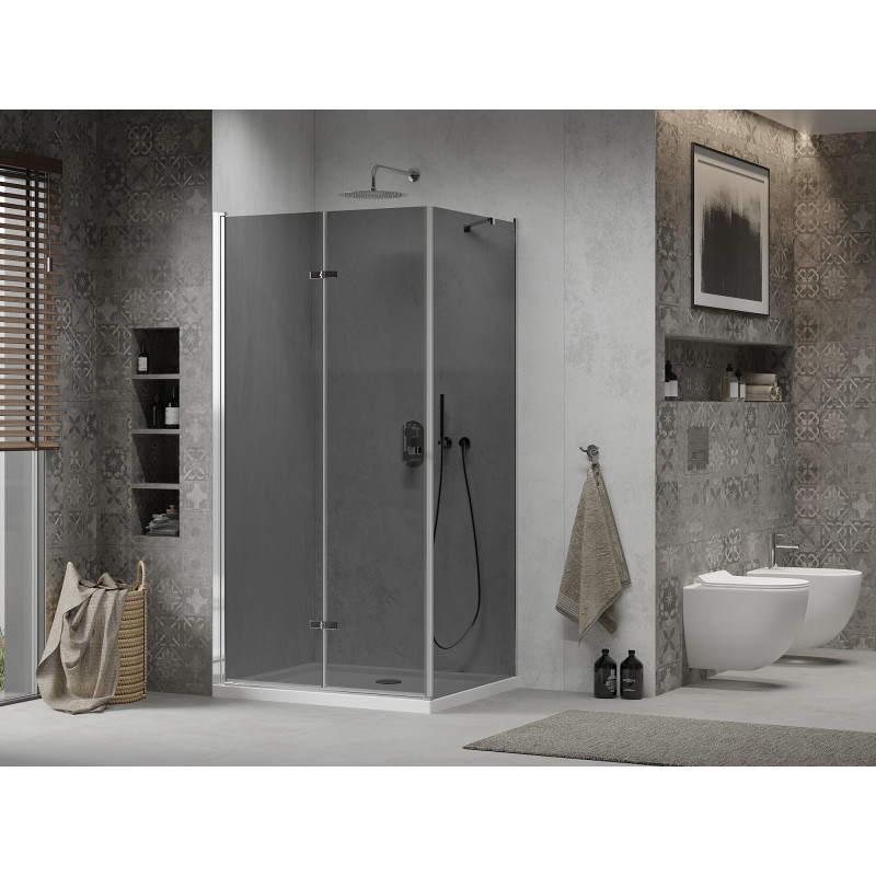 Mexen Lima skládací sprchový kout 100 x 90 cm, grafit, chrom + vanička Flat, bílý - 856-100-090-01-40-4010