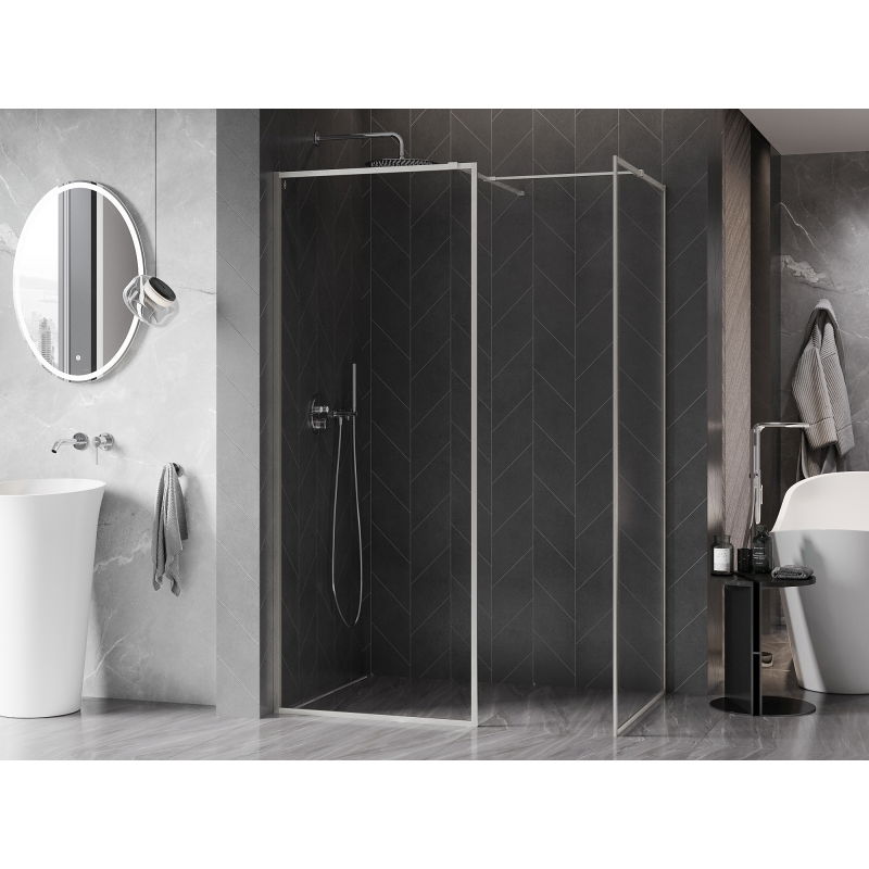 Mexen Kioto-F sprchová stěna Walk-in s rámem 90 x 85 cm, transparentní 8 mm, kartáčovaný nikl - 800-090-202-04-97-085