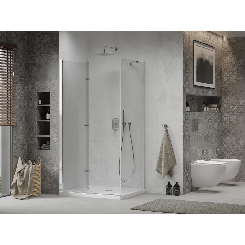 Mexen Lima skládací sprchový kout 100 x 70 cm, průhledný, chrom + sprchová vanička Flat - 856-100-070-01-00-4010