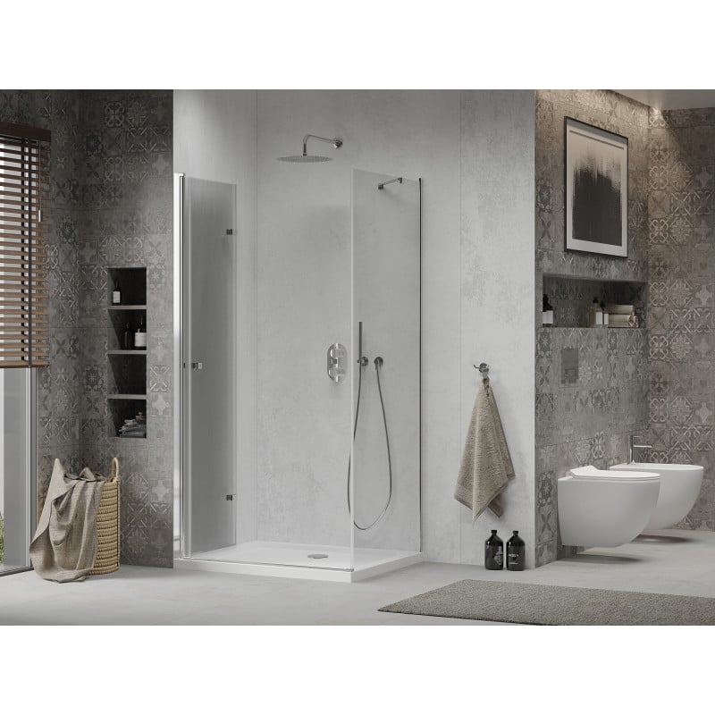 Mexen Lima skládací sprchový kout 100 x 70 cm, průhledný, chrom + sprchová vanička Flat - 856-100-070-01-00-4010