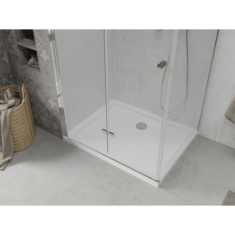 Mexen Lima skládací sprchový kout 110 x 100 cm, transparentní, chrom + sprchová vanička Flat - 856-110-100-01-00-4010