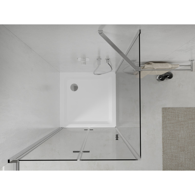 Mexen Lima skládací sprchová kabina 70 x 70 cm, transparentní, chrom + sprchová vanička Flat - 856-070-070-01-00-4010