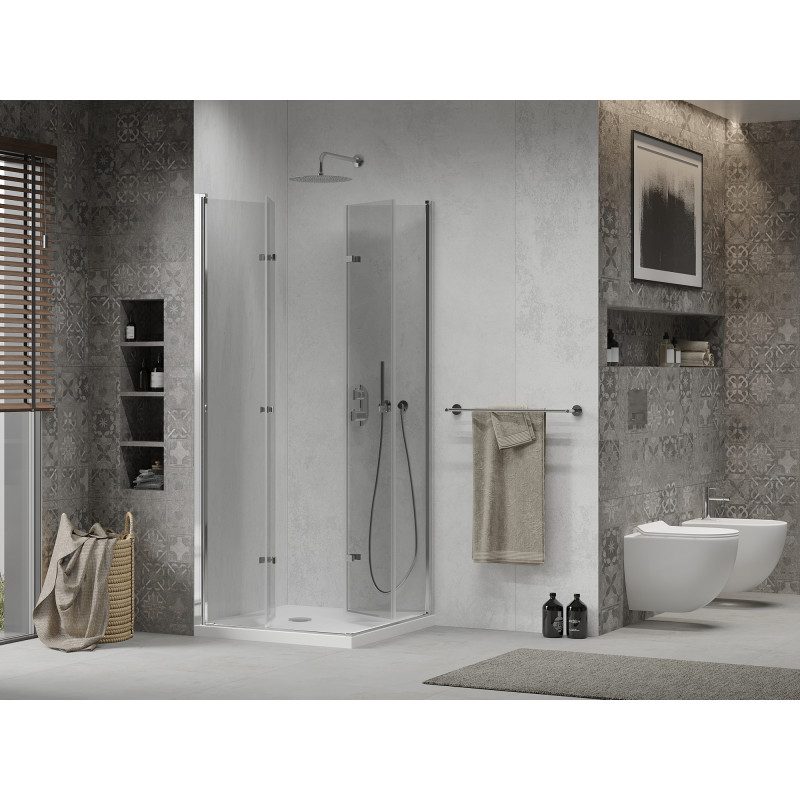 Mexen Lima Duo skládací sprchová kabina 80 x 80 cm, transparentní, chrom + vanička Flat - 856-080-080-01-02-4010