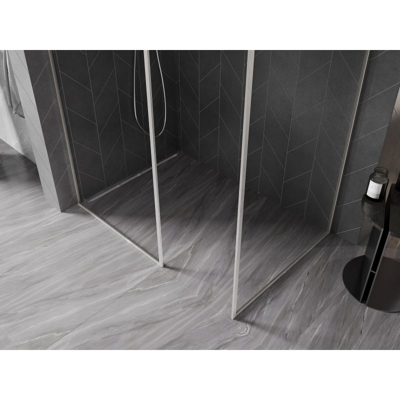 Mexen Kioto-F sprchová stěna Walk-in s rámem 180 x 120 cm, transparentní 8 mm, kartáčovaný nikl - 800-180-202-04-97-120
