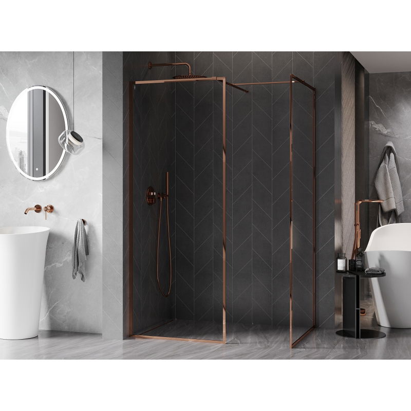 Mexen Kioto-F sprchová stěna Walk-in s rámem 115 x 90 cm, průhledná 8 mm, růžové zlato - 800-115-202-04-60-090