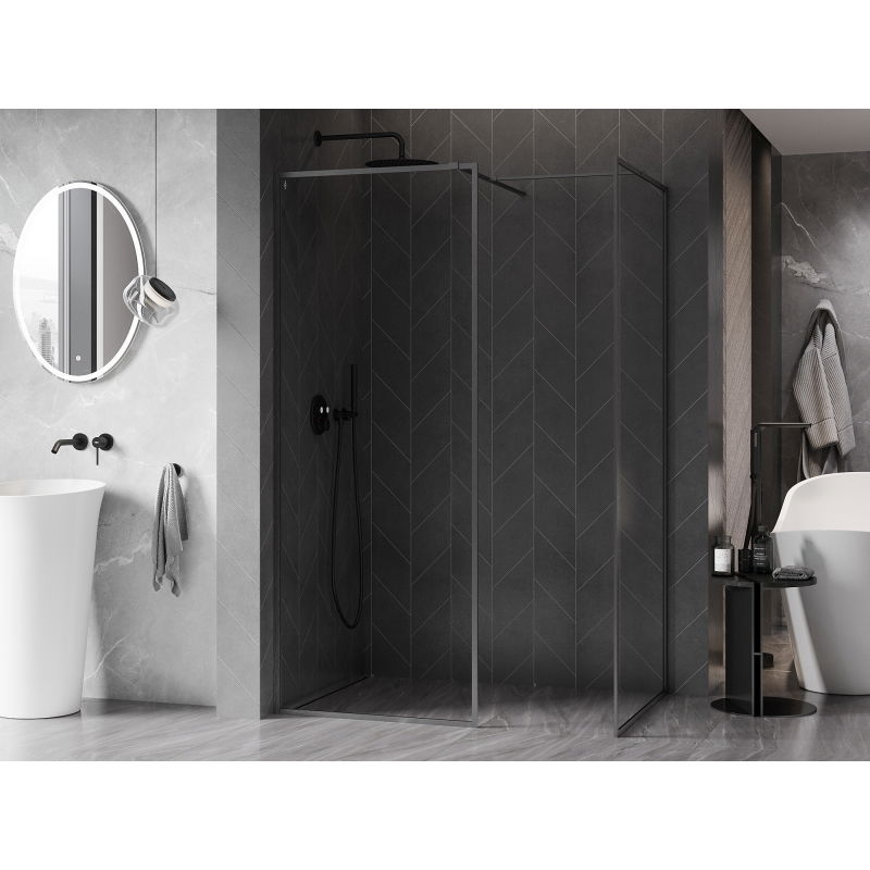 Mexen Kioto-F sprchová stěna Walk-in s rámem 155 x 100 cm, průhledná 8 mm, kartáčovaná tmavě šedá - 800-155-202-04-66-100