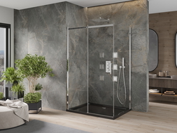 Mexen Omega posuvná sprchová kabina 120 x 80 cm, transparentní, chrom + vanička Flat, černá - 825-120-080-01-00-4070