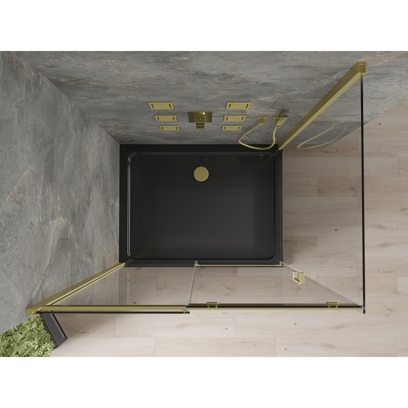 Mexen Omega sprchový kout posuvný 100 x 90 cm, transparentní, zlatý + vanička Flat, černá - 825-100-090-50-00-4070G