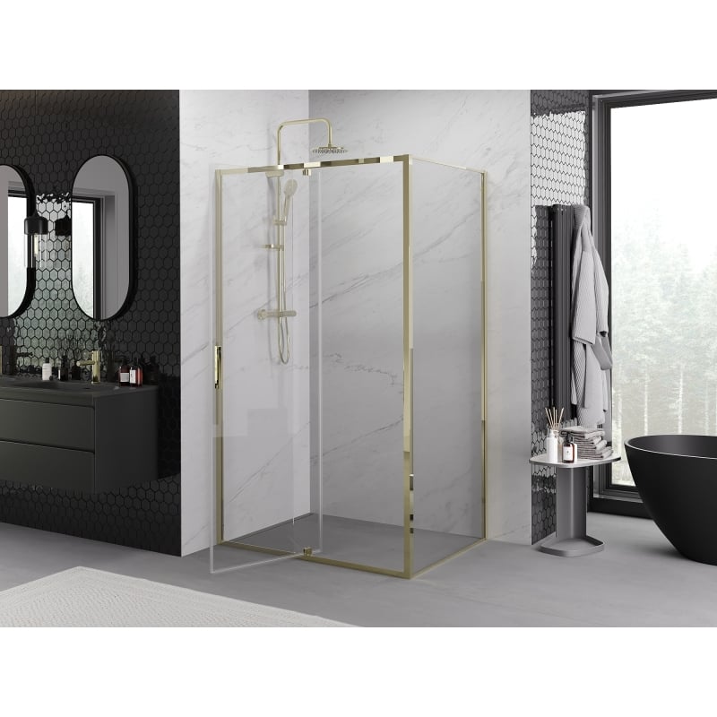 Mexen Exo-R sprchový kout s otevíráním 135 x 100 cm, transparentní, zlatý - 819-135-100-50-00