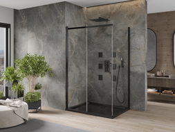 Mexen Omega posuvný sprchový kout 100 x 80 cm, transparentní, černý + vanička Flat, černá - 825-100-080-70-00-4070B