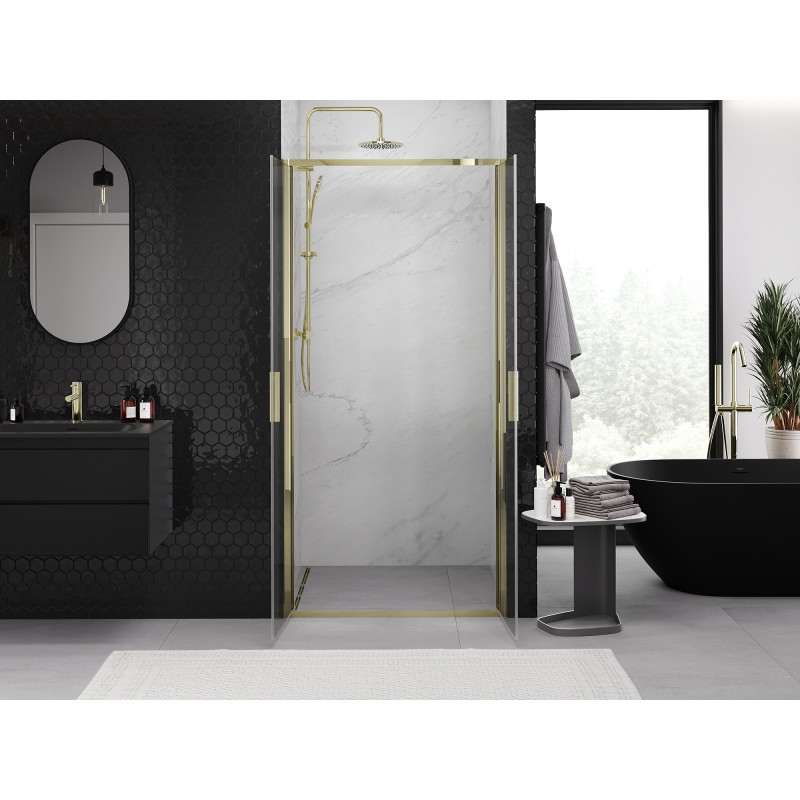 Mexen Exo-B Duo sprchové dveře dvojité výkyvné 90 cm, transparentní, zlaté - 814-090-000-50-00