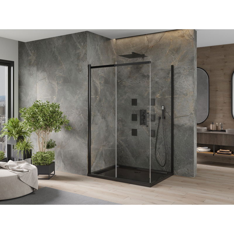 Mexen Omega sprchový kout posuvný 100 x 90 cm, transparentní, černý + sprchová vanička Flat, černá - 825-100-090-70-00-4070B