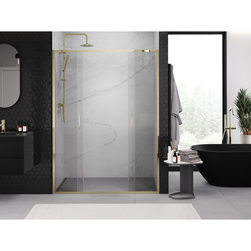 Mexen Exo-S Duo dvojité posuvné sprchové dveře 140 cm, transparentní, zlaté - 8152-140-000-50-00