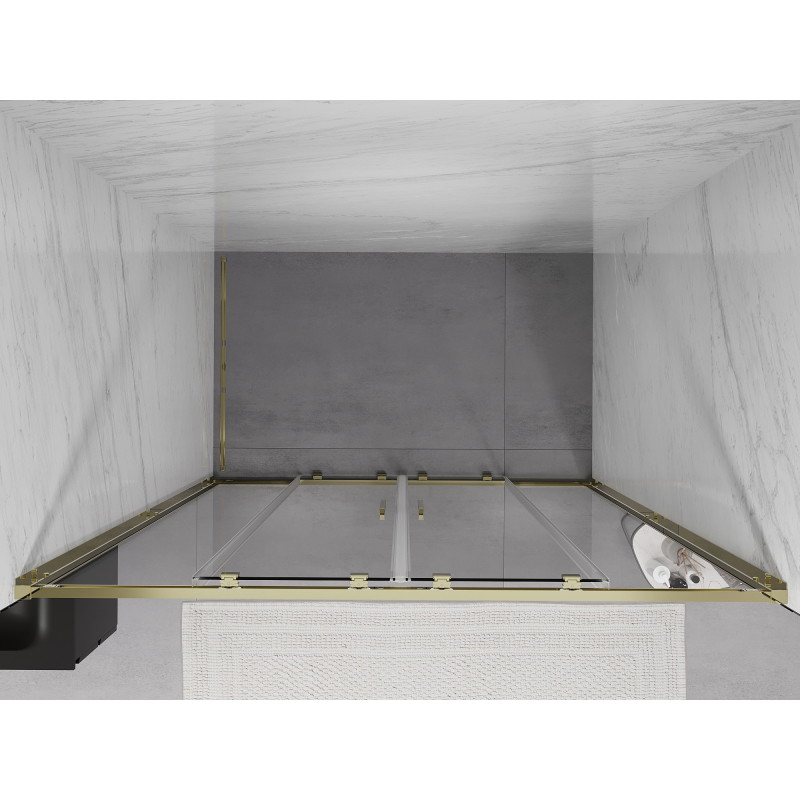 Mexen Exo-S Duo dvojité posuvné sprchové dveře 140 cm, transparentní, zlaté - 8152-140-000-50-00