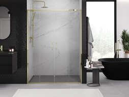 Mexen Exo-S Duo dvoukřídlé posuvné sprchové dveře 150 cm, transparentní, zlaté - 8152-150-000-50-00