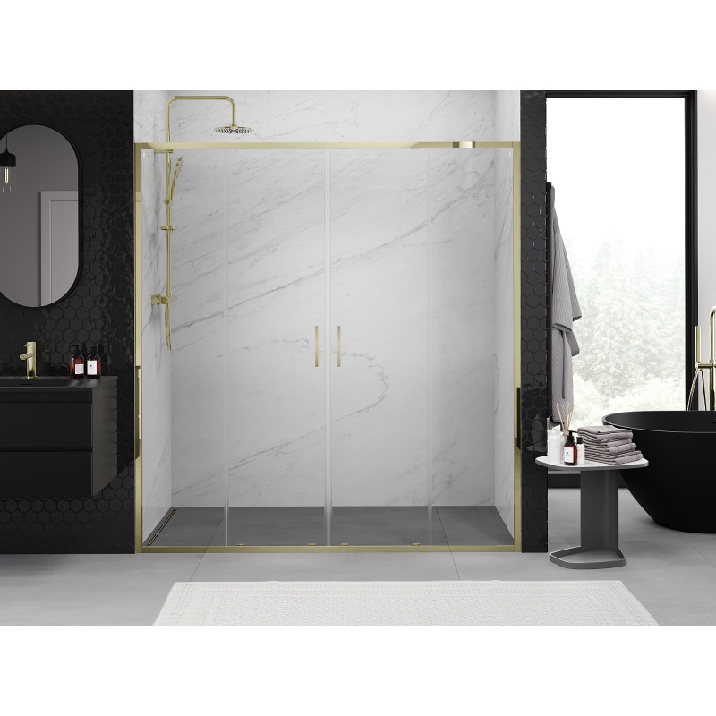 Mexen Exo-S Duo dvoukřídlé posuvné sprchové dveře 170 cm, transparentní, zlaté - 8152-170-000-50-00