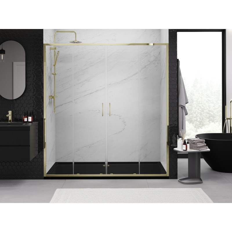 Mexen Exo-S Duo dvoukřídlé posuvné sprchové dveře 170 cm, transparentní, zlaté - 8152-170-000-50-00