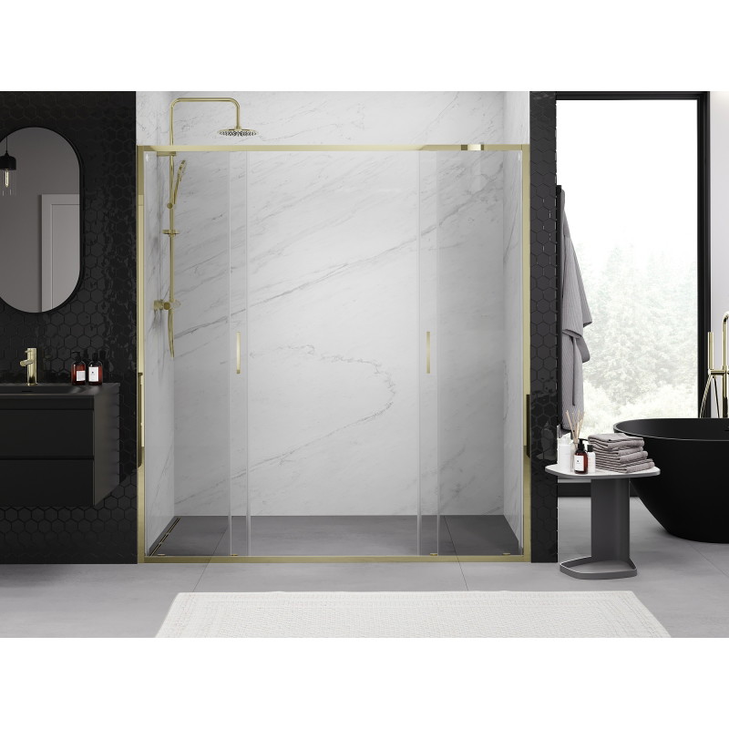 Mexen Exo-S Duo dvoukřídlé posuvné sprchové dveře 170 cm, transparentní, zlaté - 8152-170-000-50-00