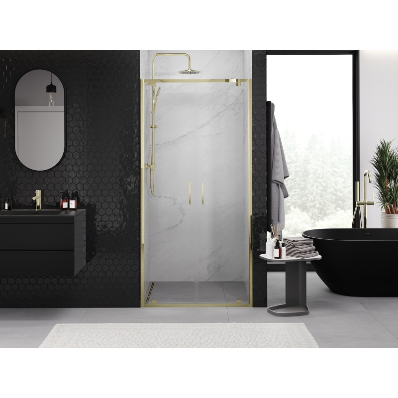 Mexen Exo-BR Duo dvoukřídlé sprchové dveře 90 cm, průhledné, zlaté - 8182-090-000-50-00