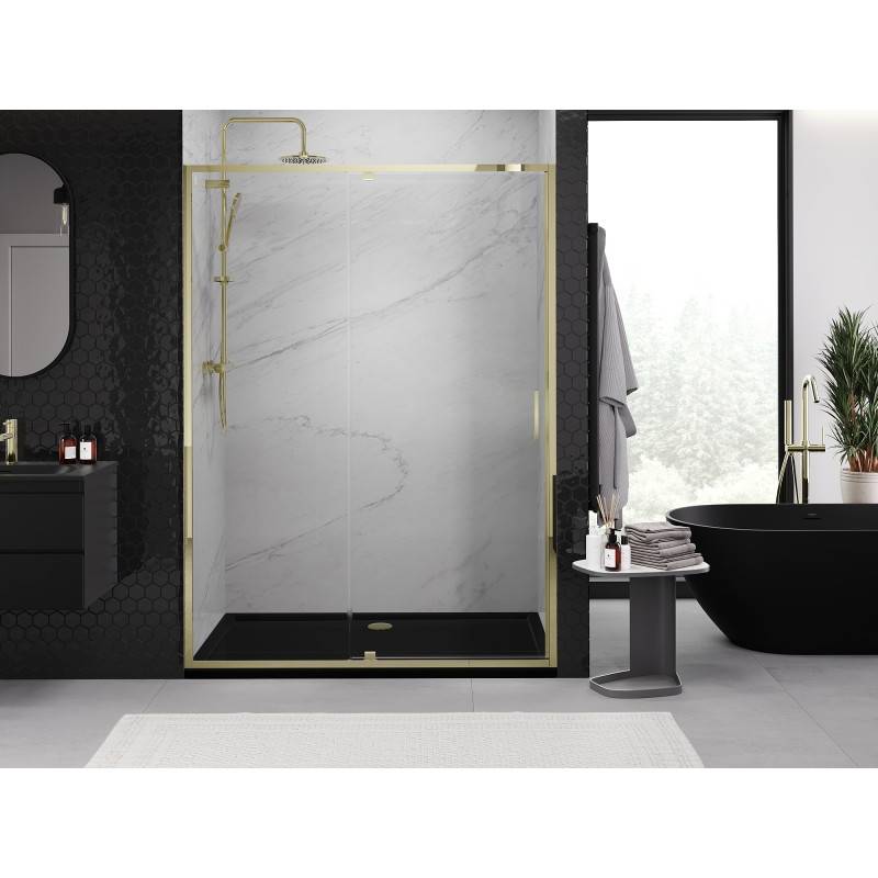 Mexen Exo-R sprchové dveře otočné 145 cm, transparentní, zlaté - 819-145-000-50-00