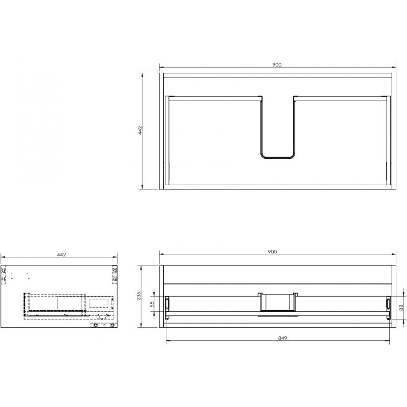 Mexen Box-A korpus skříňky pod umyvadlo 90 cm, 1 zásuvka, grafit mat - 91AX0-0900-235-1-66