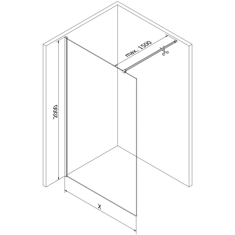 Mexen Kioto-X sprchová stěna Walk-in 100 x 200 cm, mat 10 mm, bílá - 800-100-101-20-30-X