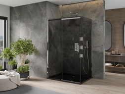 Mexen Omega posuvná sprchová kabina 120 x 90 cm, grafit, chrom + sprchová vanička Flat, černá - 825-120-090-01-40-4070
