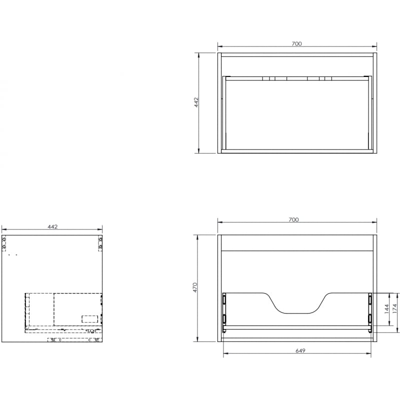 Mexen Box-A korpus skříňky pod umyvadlo 70 cm, 1 zásuvka, černá mat - 91AX0-0700-470-1-71