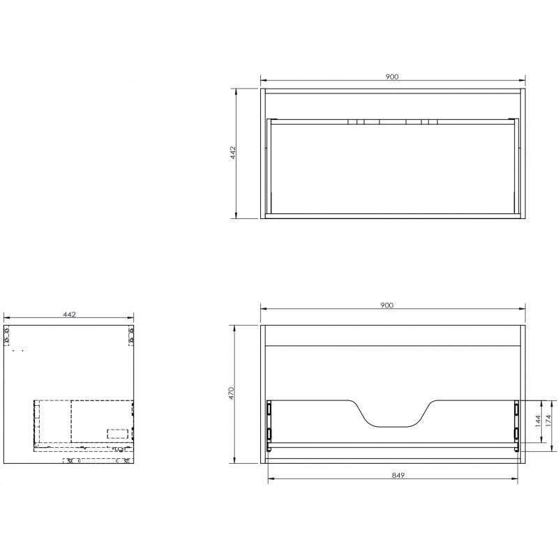 Mexen Box-A korpus skříňky pod umyvadlo 90 cm, 1 zásuvka, černý mat - 91AX0-0900-470-1-71