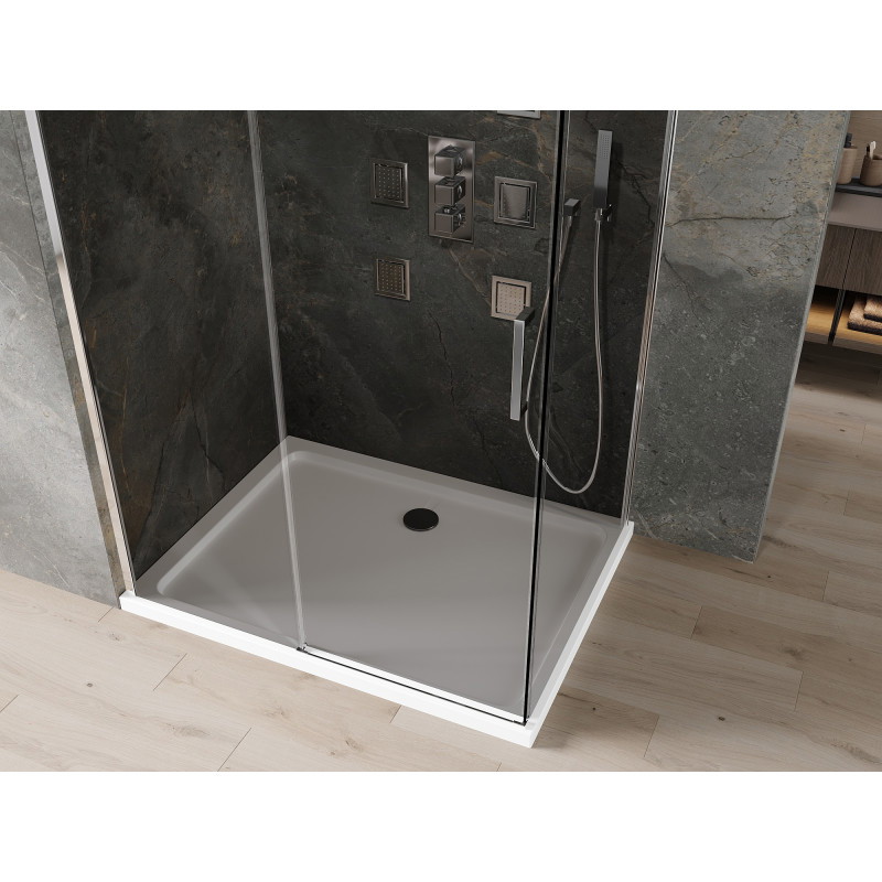 Mexen Omega posuvná sprchová kabina 100 x 90 cm, grafit, chrom + vanička Flat, bílá - 825-100-090-01-40-4010