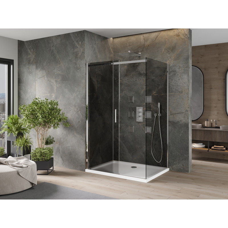 Mexen Omega posuvná sprchová kabina 110 x 100 cm, grafit, chrom + vanička Flat, bílá - 825-110-100-01-40-4010