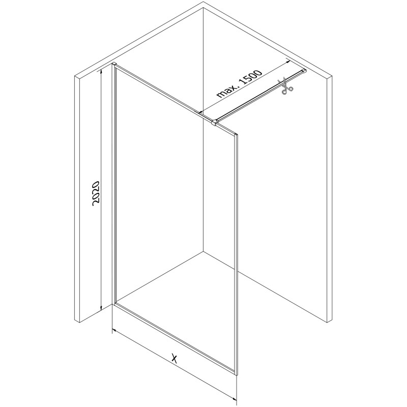 Mexen Kioto-XF sprchová stěna Walk-in s rámem 160 x 202 cm, transparentní 10 mm, kartáčovaná gun gray