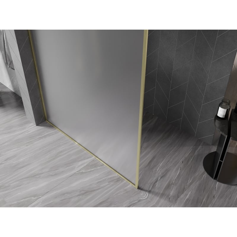 Mexen Kioto-XF sprchová stěna Walk-in s rámem 50 x 202 cm, matná 10 mm, zlatá kartáčovaná - 800-050-104-55-30-X