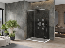 Mexen Omega posuvná sprchová kabina 130 x 70 cm, grafit, chrom + vanička Flat, bílá - 825-130-070-01-40-4010