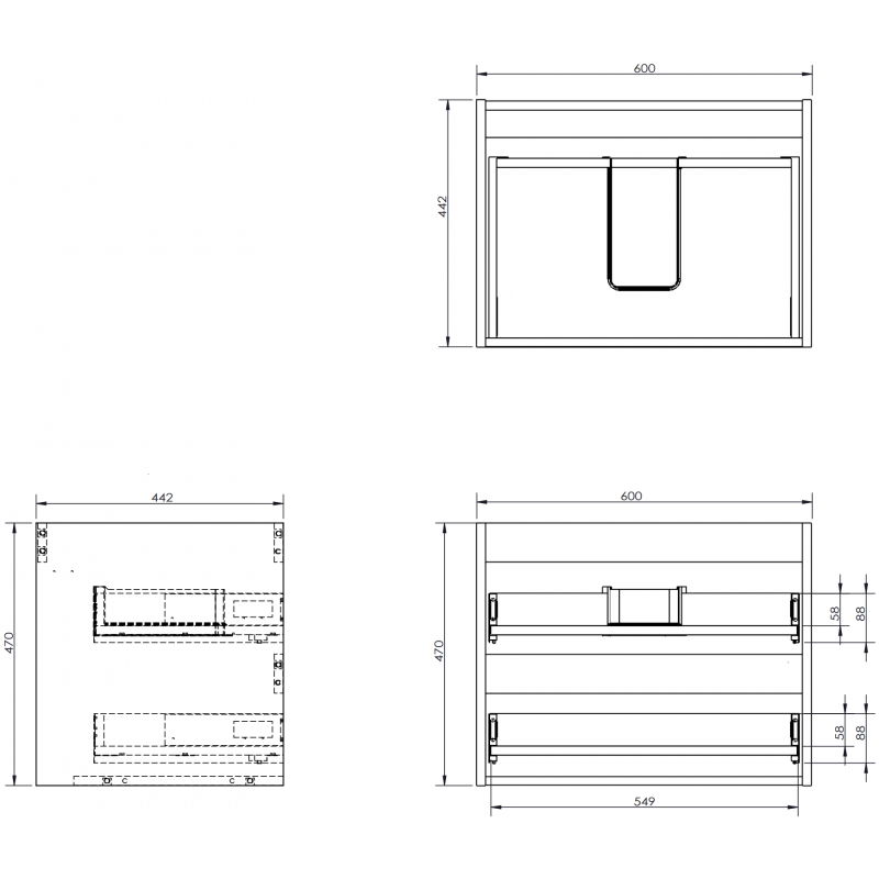 Mexen Box-A korpus skříňky pod umyvadlo 60 cm, 2 zásuvky, matná grafitová - 91AX0-0600-470-2-66