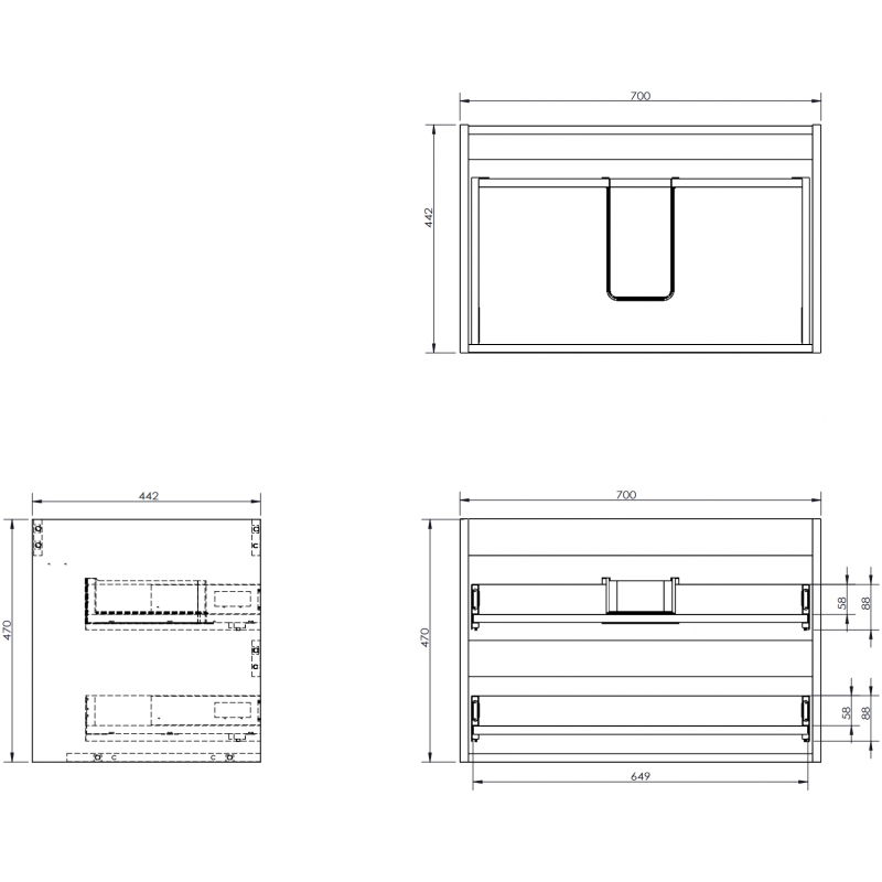 Mexen Box-A korpus skříňky pod umyvadlo 70 cm, 2 zásuvky, černý mat - 91AX0-0700-470-2-71