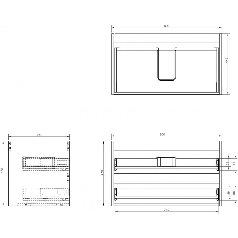 Mexen Box-A korpus skříňky pod umyvadlo 80 cm, 2 zásuvky, dub - 91AX0-0800-470-2-81