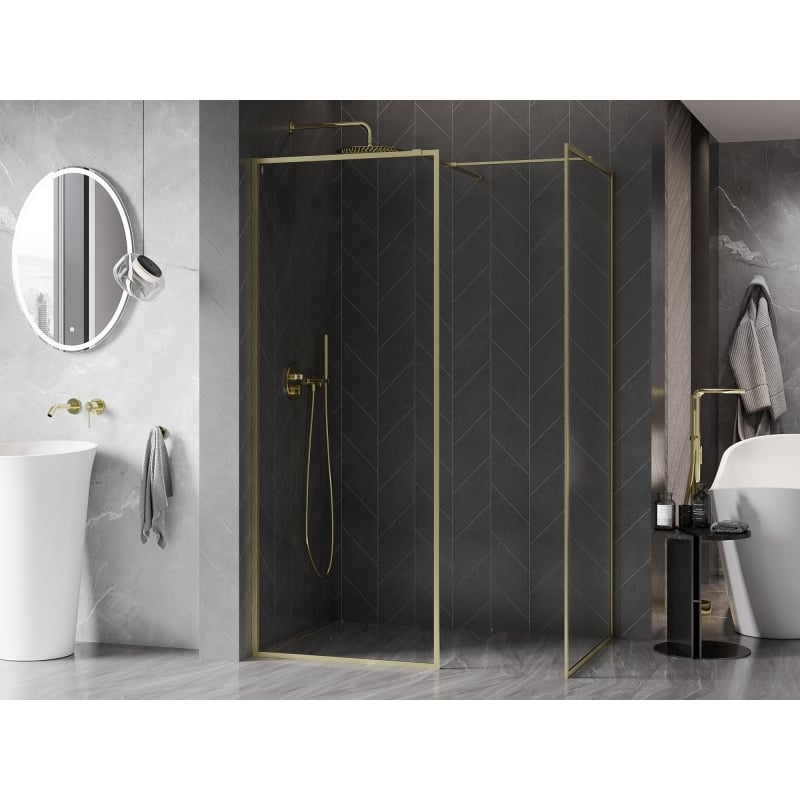 Mexen Kioto-XF sprchová stěna Walk-in s rámem 150x120 cm, průhledná 10 mm, zlatá kartáčovaná - 800-150-202-04-55-120-XF