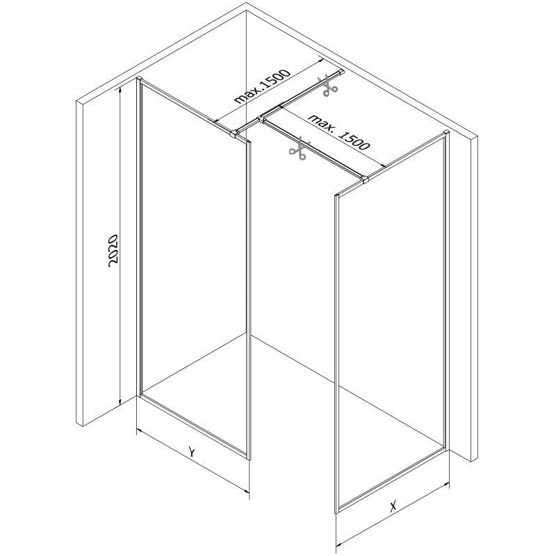 Mexen Kioto-XF sprchová stěna Walk-in s rámem 150x90 cm, transparentní 10 mm gun gray kartáčovaný