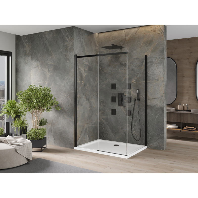 Mexen Omega posuvný sprchový kout 110 x 70 cm, transparentní, černý + vanička Flat, bílá - 825-110-070-70-00-4010B