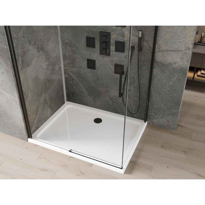 Mexen Omega posuvná sprchová kabina 120 x 90 cm, transparentní, černá + vanička Flat, bílá - 825-120-090-70-00-4010B