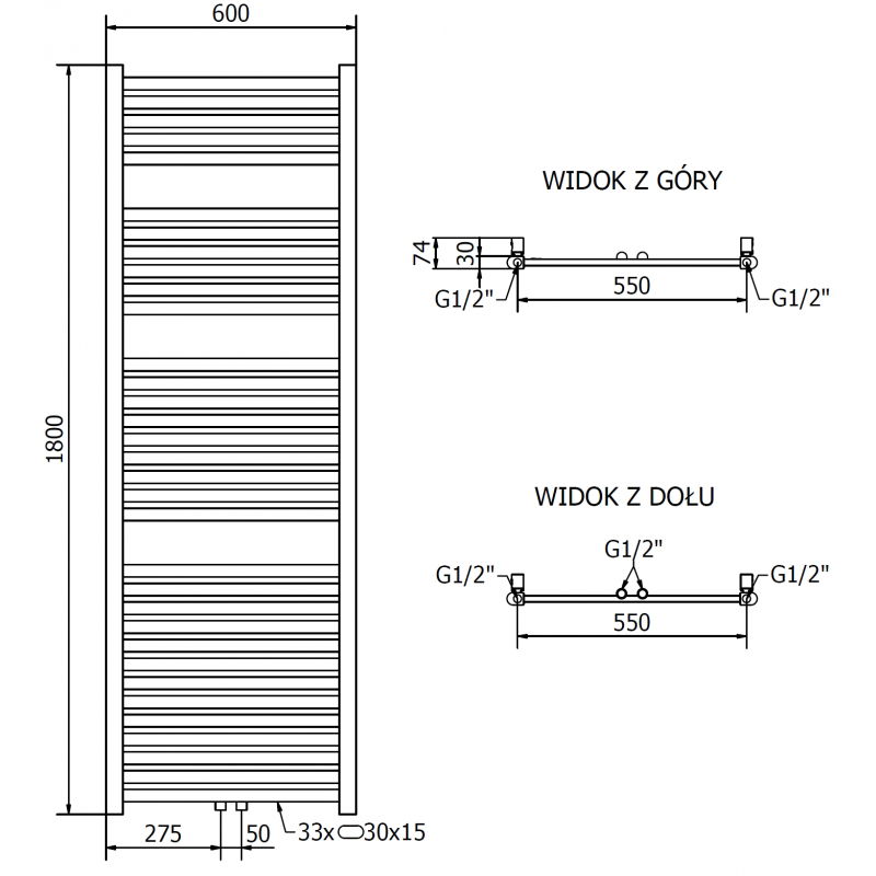 Mexen Hades koupelnový radiátor 1800 x 600 mm, 790 W, zlatý - W104-1800-600-00-50