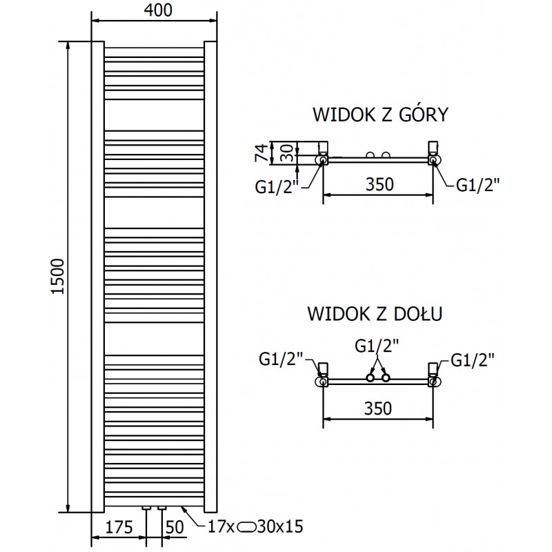 Mexen Hades koupelnový radiátor 1500 x 400 mm, 461 W, zlatý - W104-1500-400-00-50